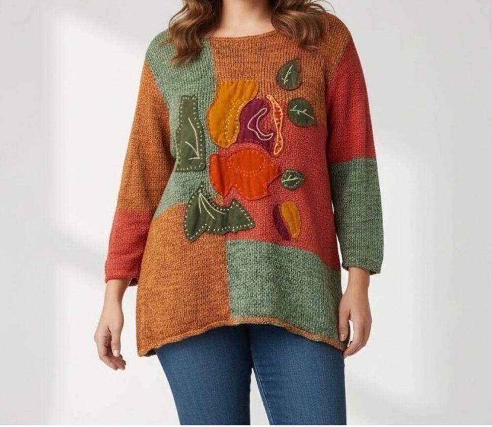Vintage JH Collectibles Patchwork Knit Tunic Sweater Boho Artsy Colorblock 2